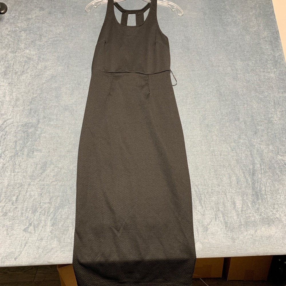 Poof Couture Long Maxi Dress Womens L Black Sleeveless Round Neck Keyhole Back